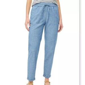 J.CREW Chambray Pant Size 8 Blue Tapered-Leg Elastic Waist 25.5" Inseam NWD B59